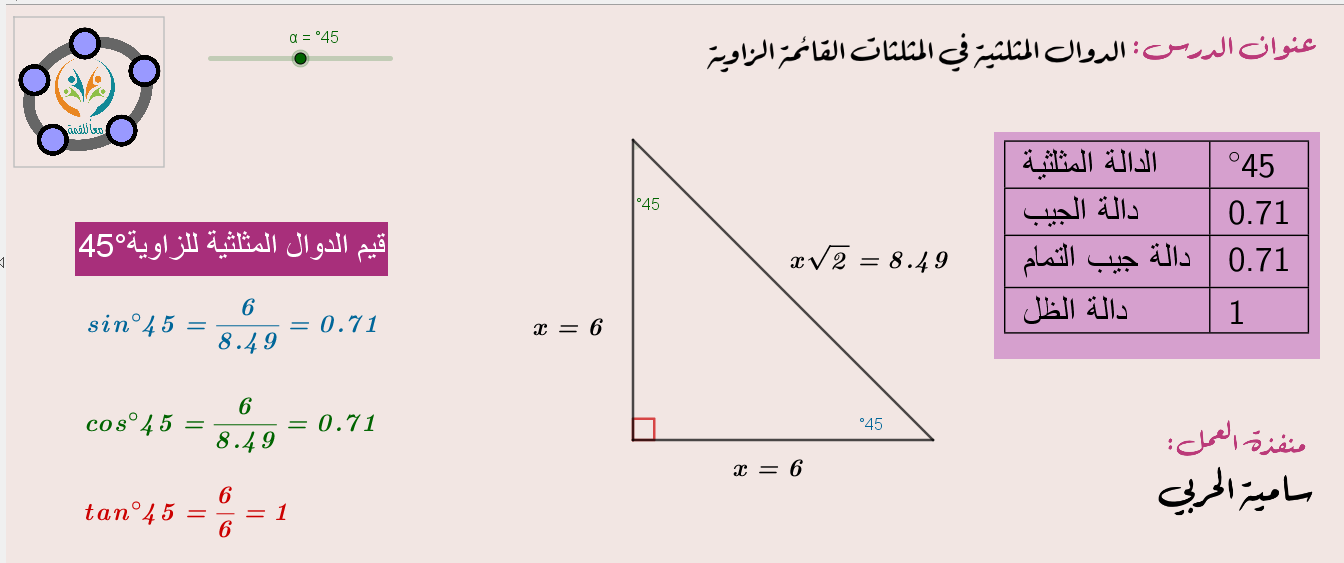 الدوال المثلثية في المثلثات القائمة الزاوية