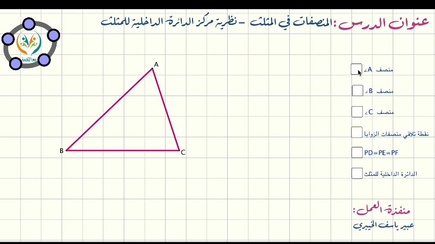 المنصّفات في المثلث /نظرية مركز الدائرة الداخلية للمثلث