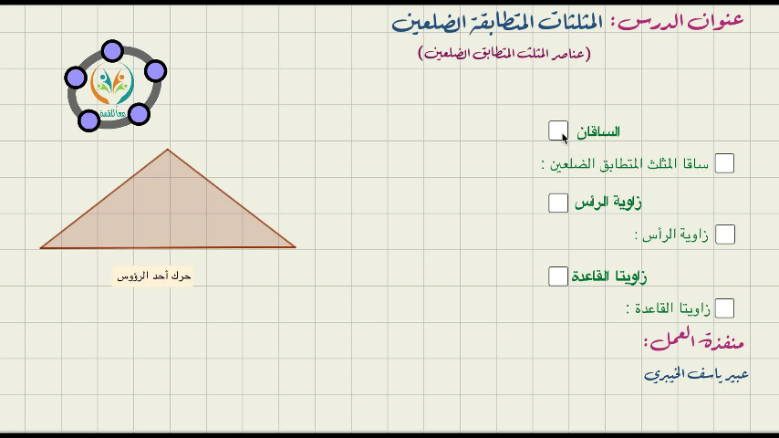 المثلثات المتطابقة الضلعين -عناصر المثلث المتطابق الضلعين